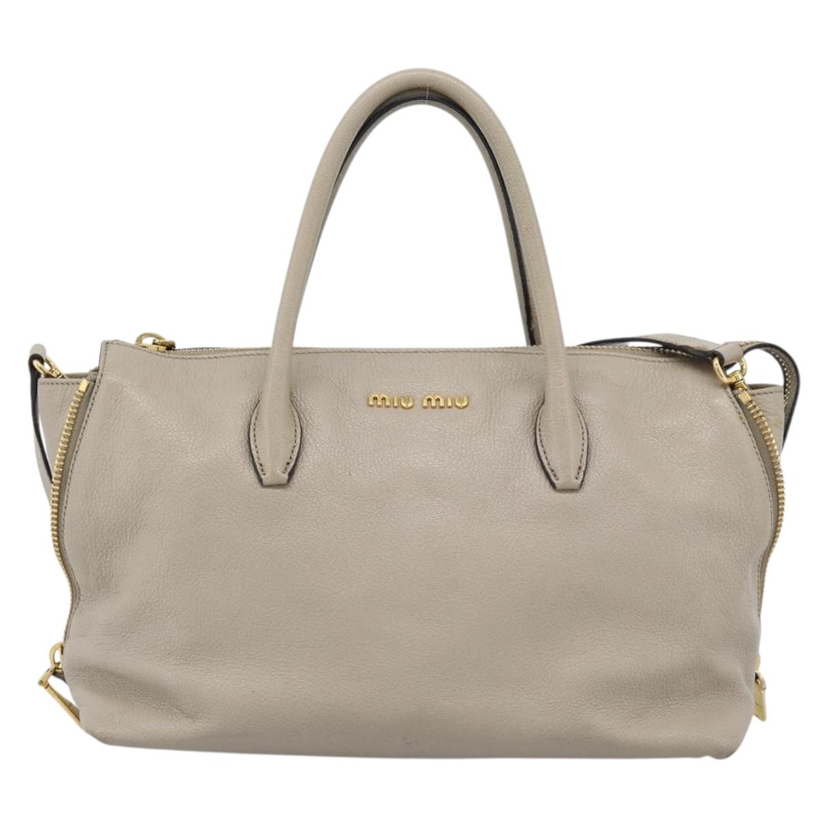 Miu Miu Hand Bag Leather 2way Gray Gold Auth 187574V