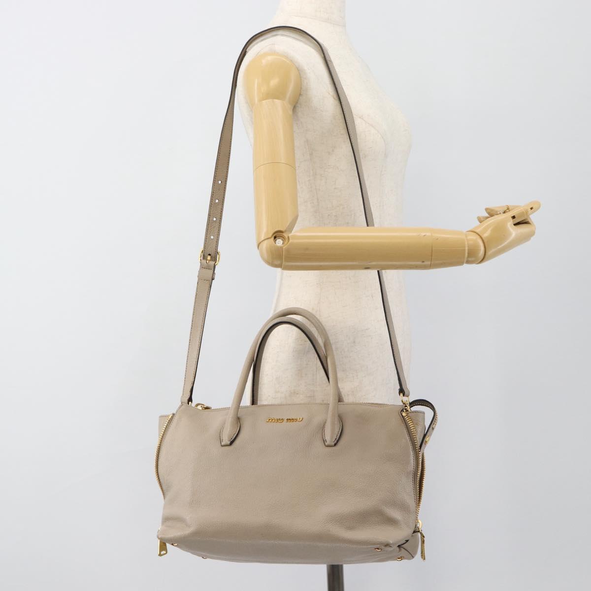 Miu Miu Hand Bag Leather 2way Gray Gold Auth 187574V