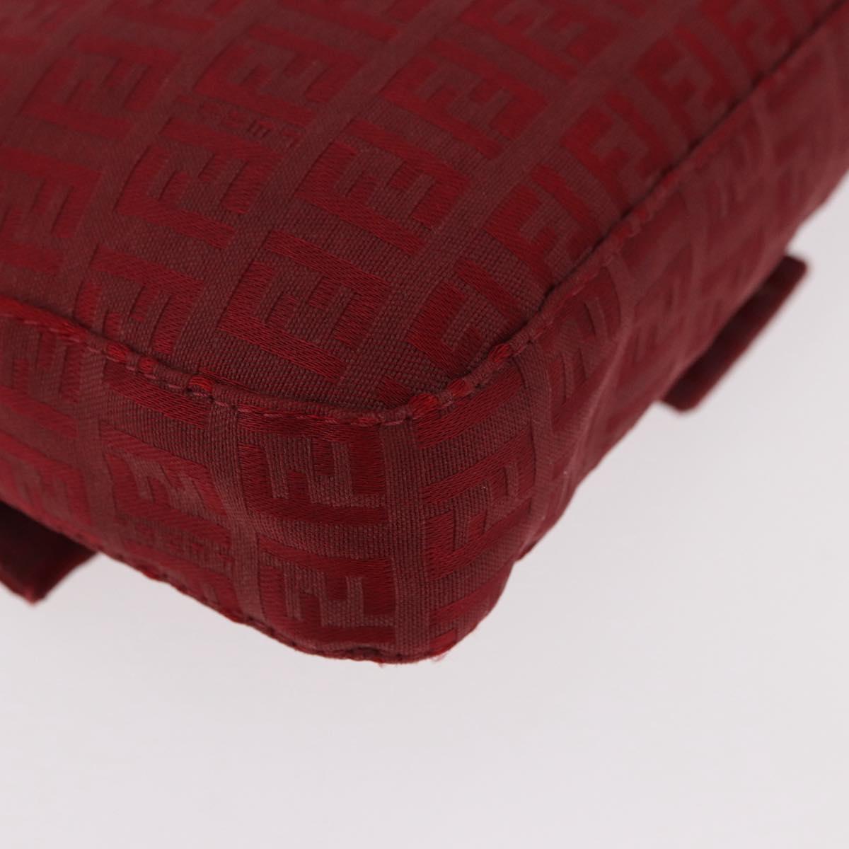 FENDI Zucchino Canvas Mamma Baguette Shoulder Bag Red Gold Auth 187576SAM
