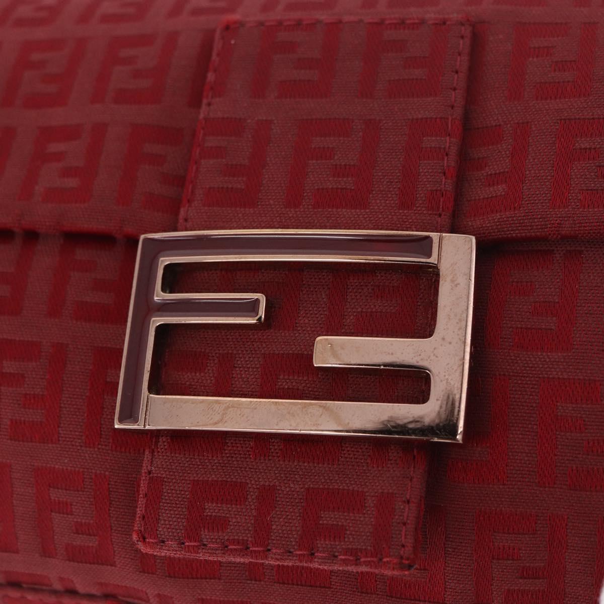 FENDI Zucchino Canvas Mamma Baguette Shoulder Bag Red Gold Auth 187576SAM