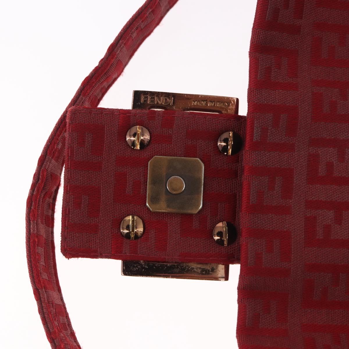 FENDI Zucchino Canvas Mamma Baguette Shoulder Bag Red Gold Auth 187576SAM
