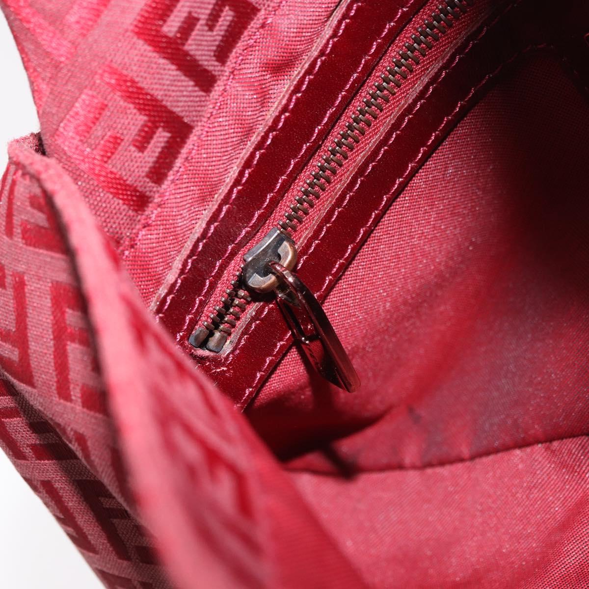 FENDI Zucchino Canvas Mamma Baguette Shoulder Bag Red Gold Auth 187576SAM