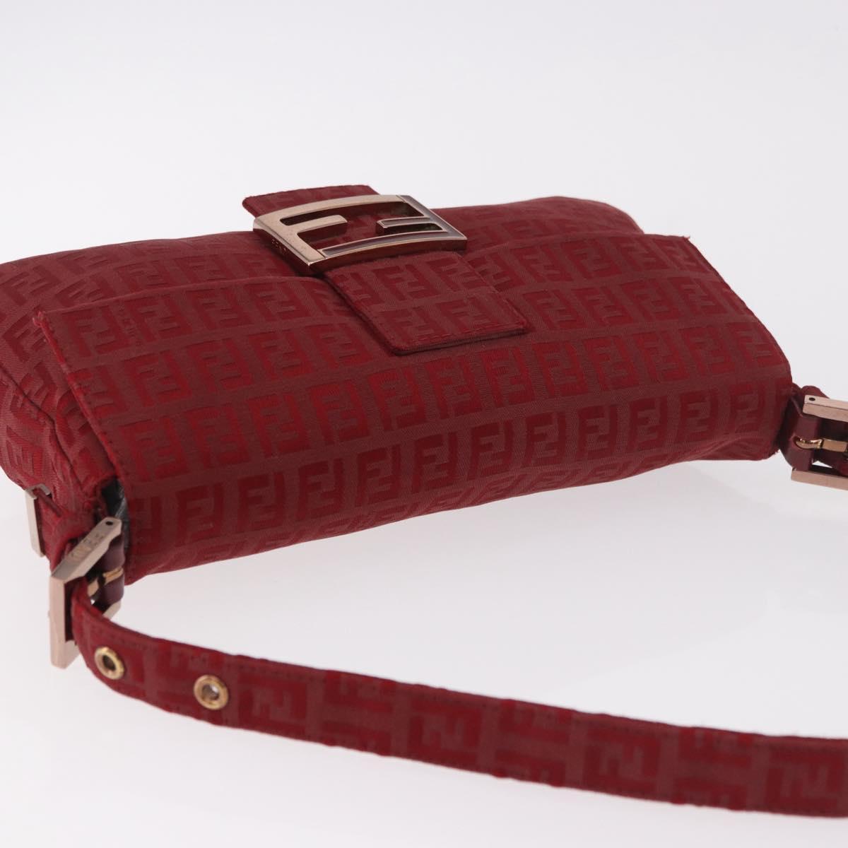 FENDI Zucchino Canvas Mamma Baguette Shoulder Bag Red Gold Auth 187576SAM