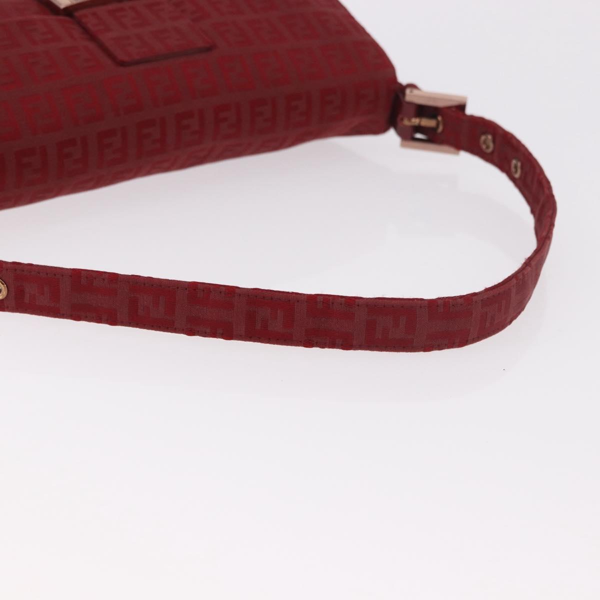 FENDI Zucchino Canvas Mamma Baguette Shoulder Bag Red Gold Auth 187576SAM