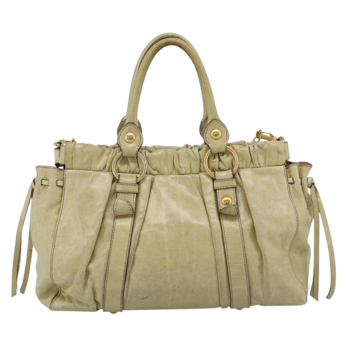 Miu Miu Matelasse Hand Bag Leather 2way Beige Gold Auth 187578V