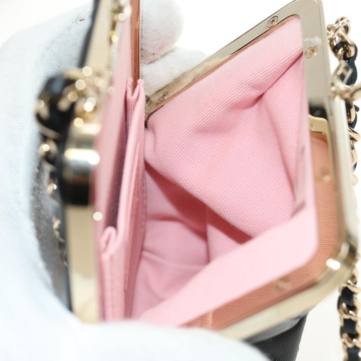 CHANEL Chain Matelasse Shoulder Bag Lamb Skin Black Gold CC Auth 187603SAM