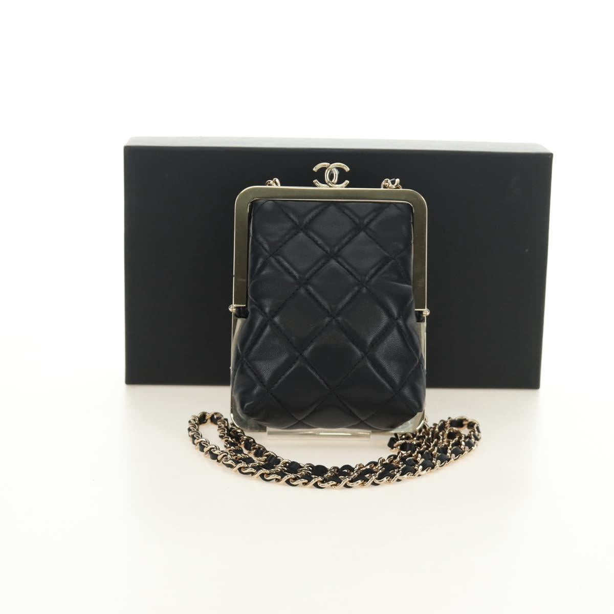 CHANEL Chain Matelasse Shoulder Bag Lamb Skin Black Gold CC Auth 187603SAM
