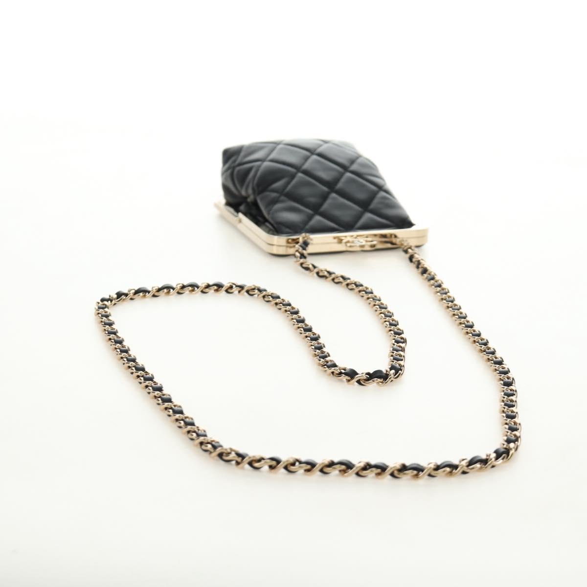 CHANEL Chain Matelasse Shoulder Bag Lamb Skin Black Gold CC Auth 187603SAM