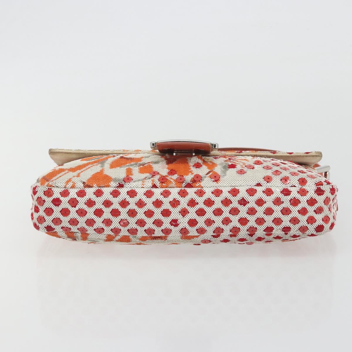FENDI Mamma Baguette Shoulder Bag Canvas Sequins Orange Silver Auth 187605SM