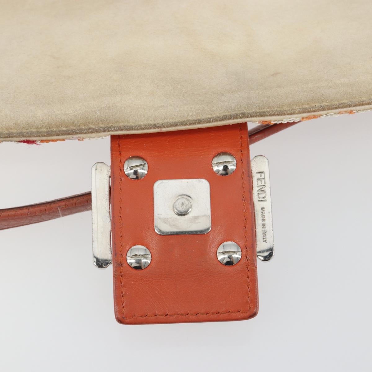 FENDI Mamma Baguette Shoulder Bag Canvas Sequins Orange Silver Auth 187605SM