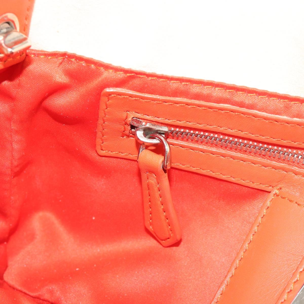 FENDI Mamma Baguette Shoulder Bag Canvas Sequins Orange Silver Auth 187605SM