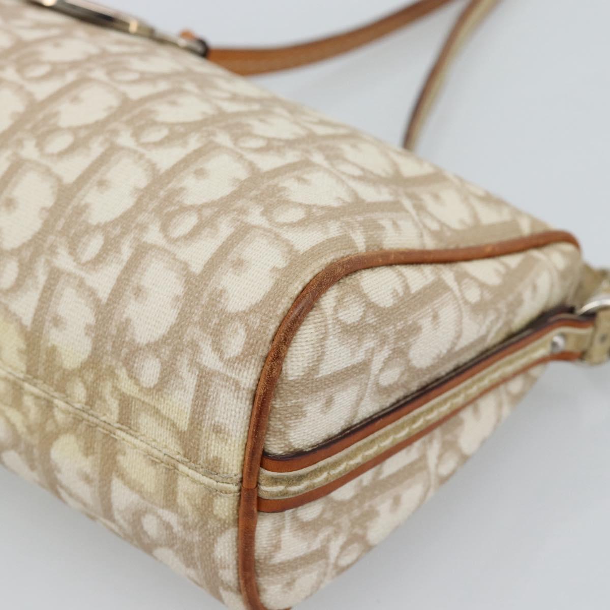 Christian Dior Trotter Canvas Chain Romantic Bag PVC Beige Silver Auth 187607V