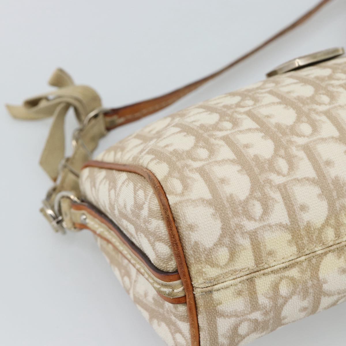 Christian Dior Trotter Canvas Chain Romantic Bag PVC Beige Silver Auth 187607V