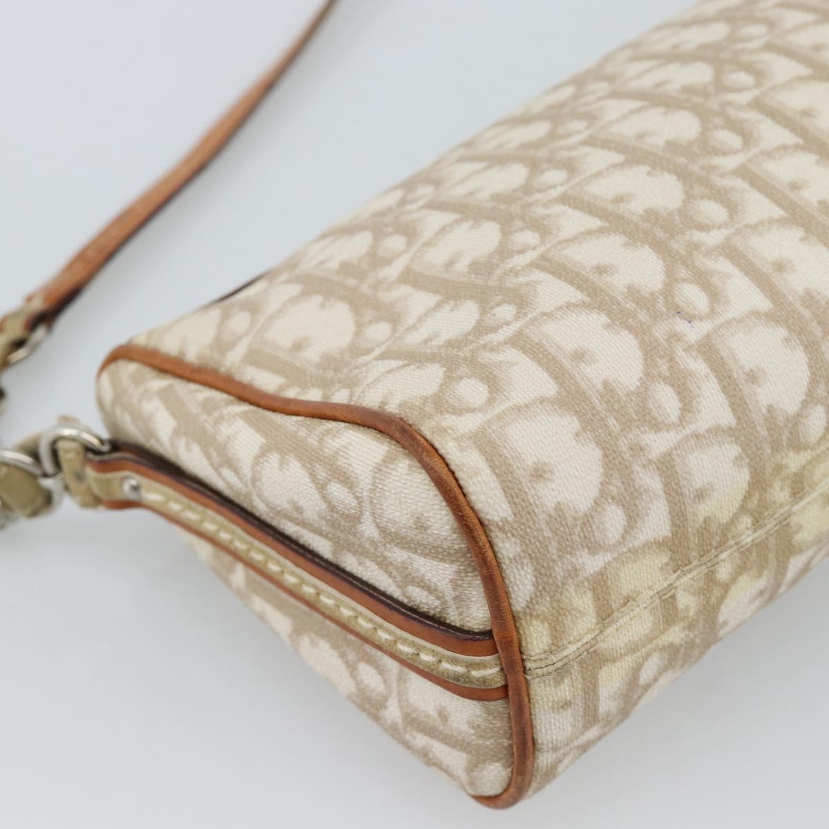 Christian Dior Trotter Canvas Chain Romantic Bag PVC Beige Silver Auth 187607V