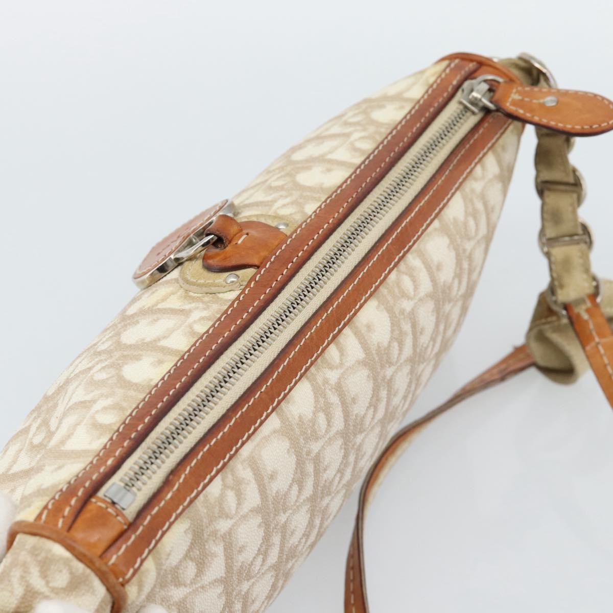 Christian Dior Trotter Canvas Chain Romantic Bag PVC Beige Silver Auth 187607V