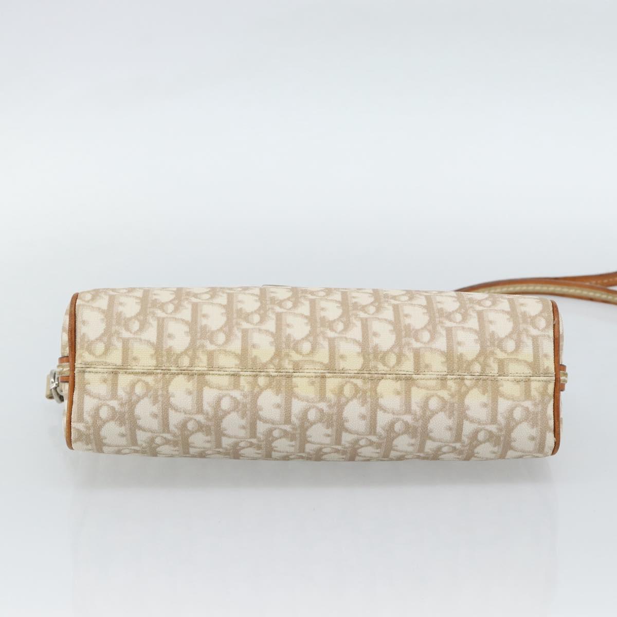Christian Dior Trotter Canvas Chain Romantic Bag PVC Beige Silver Auth 187607V