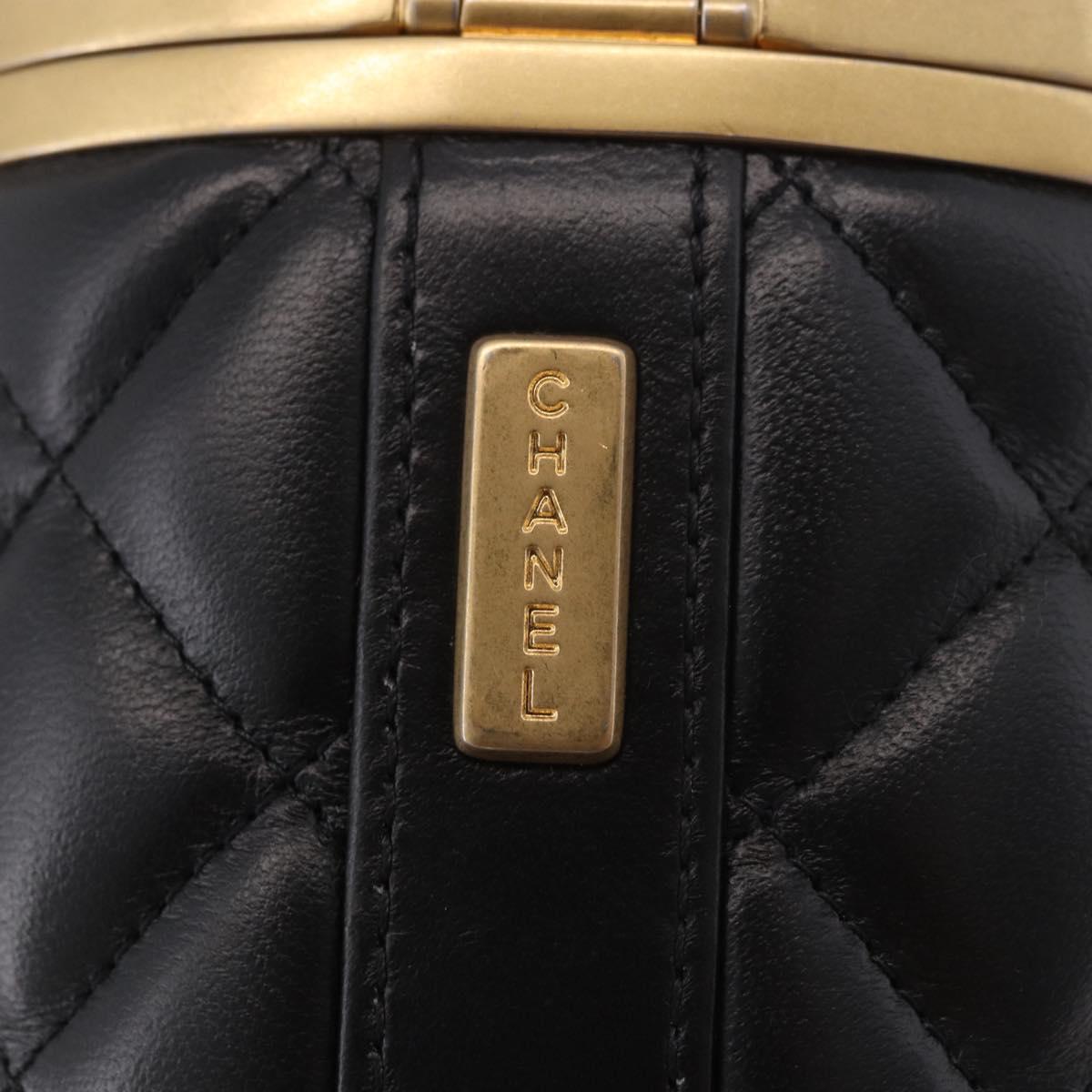 CHANEL Matelasse Chain Vanity Bag Lamb Skin Black Gold CC Auth 187609SAM