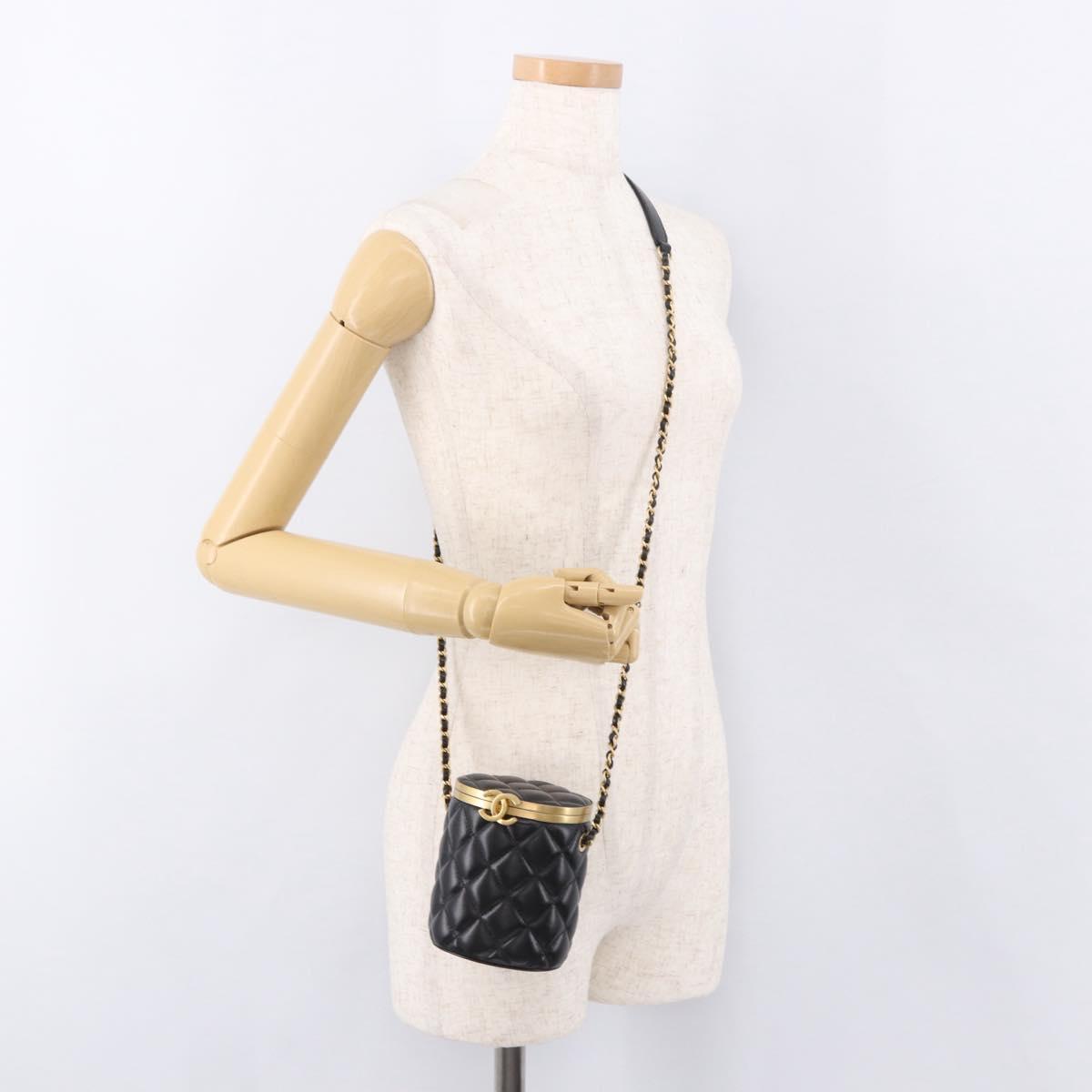 CHANEL Matelasse Chain Vanity Bag Lamb Skin Black Gold CC Auth 187609SAM