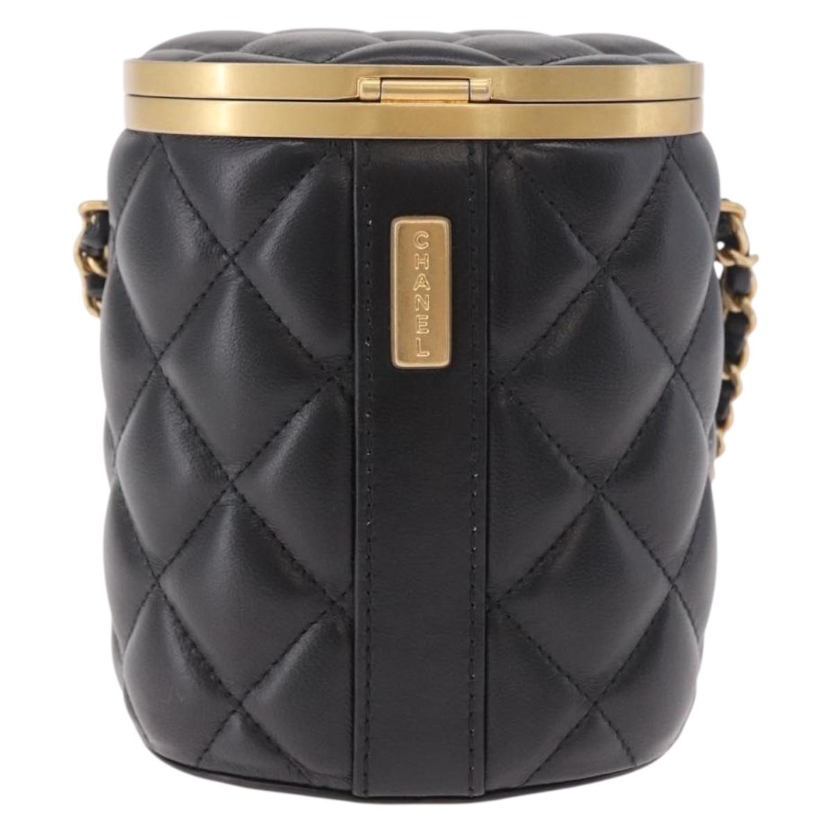 CHANEL Matelasse Chain Vanity Bag Lamb Skin Black Gold CC Auth 187609SAM