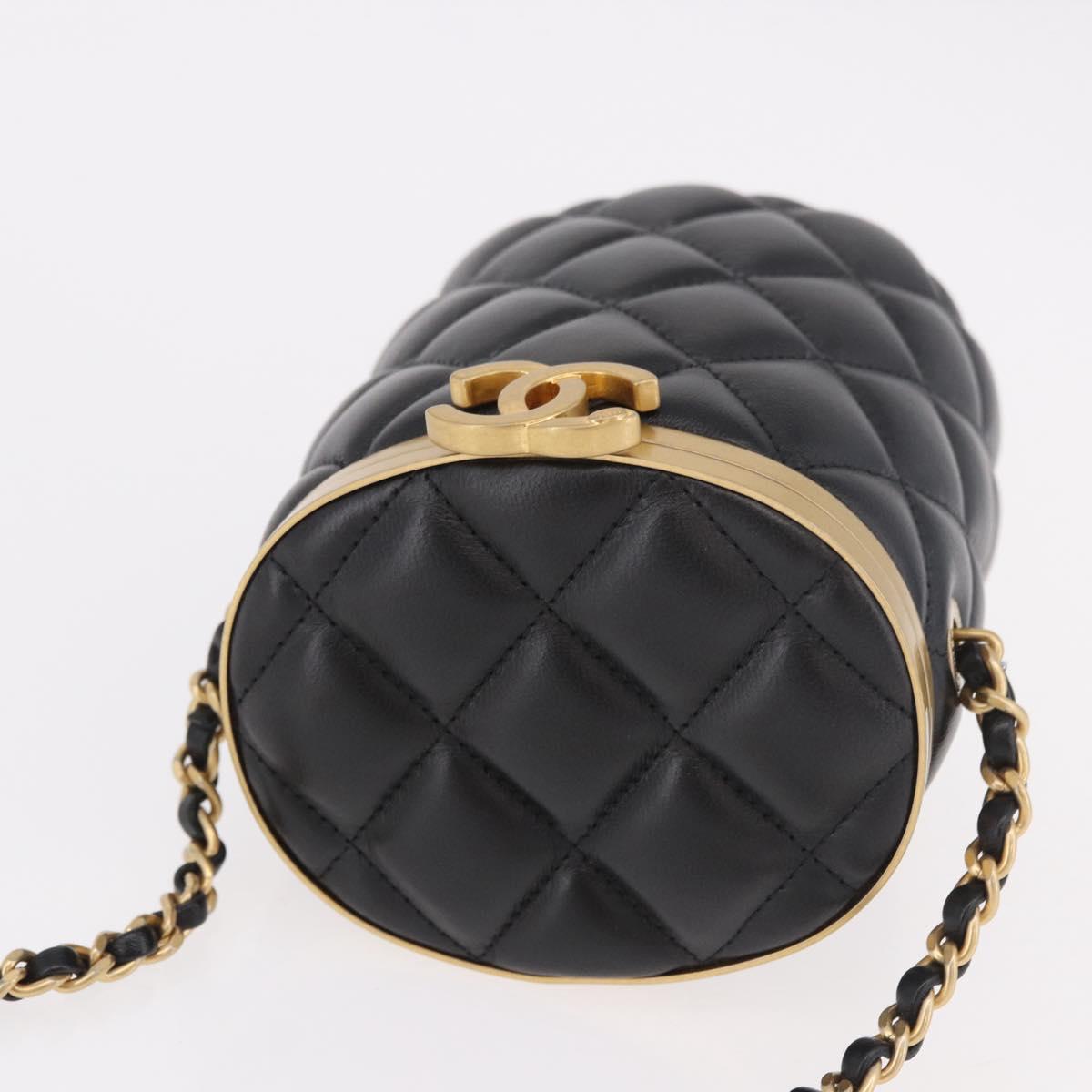 CHANEL Matelasse Chain Vanity Bag Lamb Skin Black Gold CC Auth 187609SAM