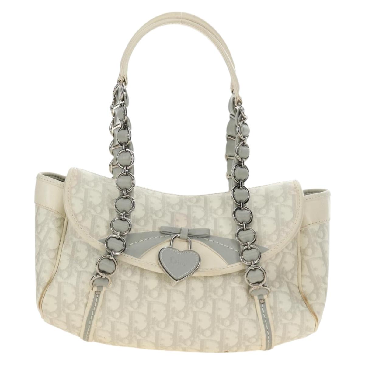 Christian Dior Trotter Canvas Romantic Bag PVC White Silver Auth 187610V