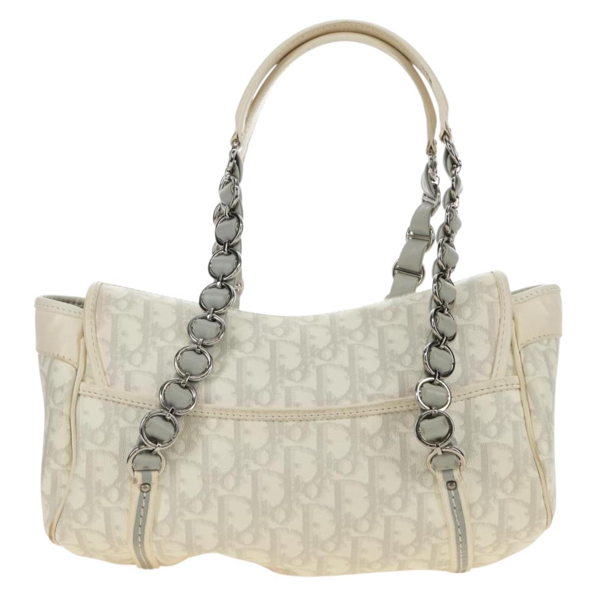Christian Dior Trotter Canvas Romantic Bag PVC White Silver Auth 187610V