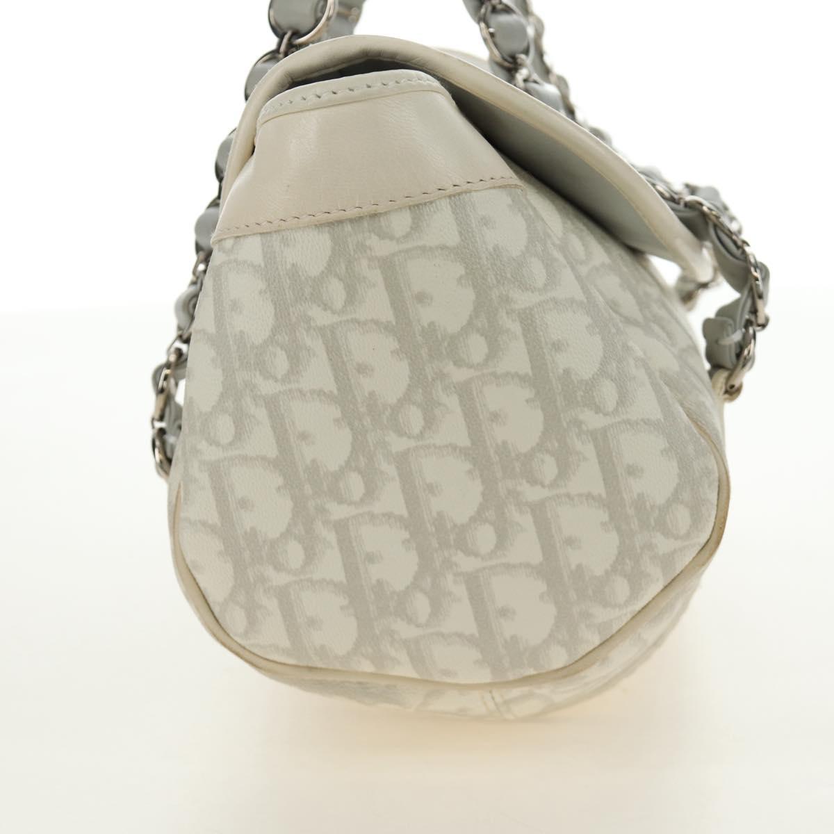 Christian Dior Trotter Canvas Romantic Bag PVC White Silver Auth 187610V