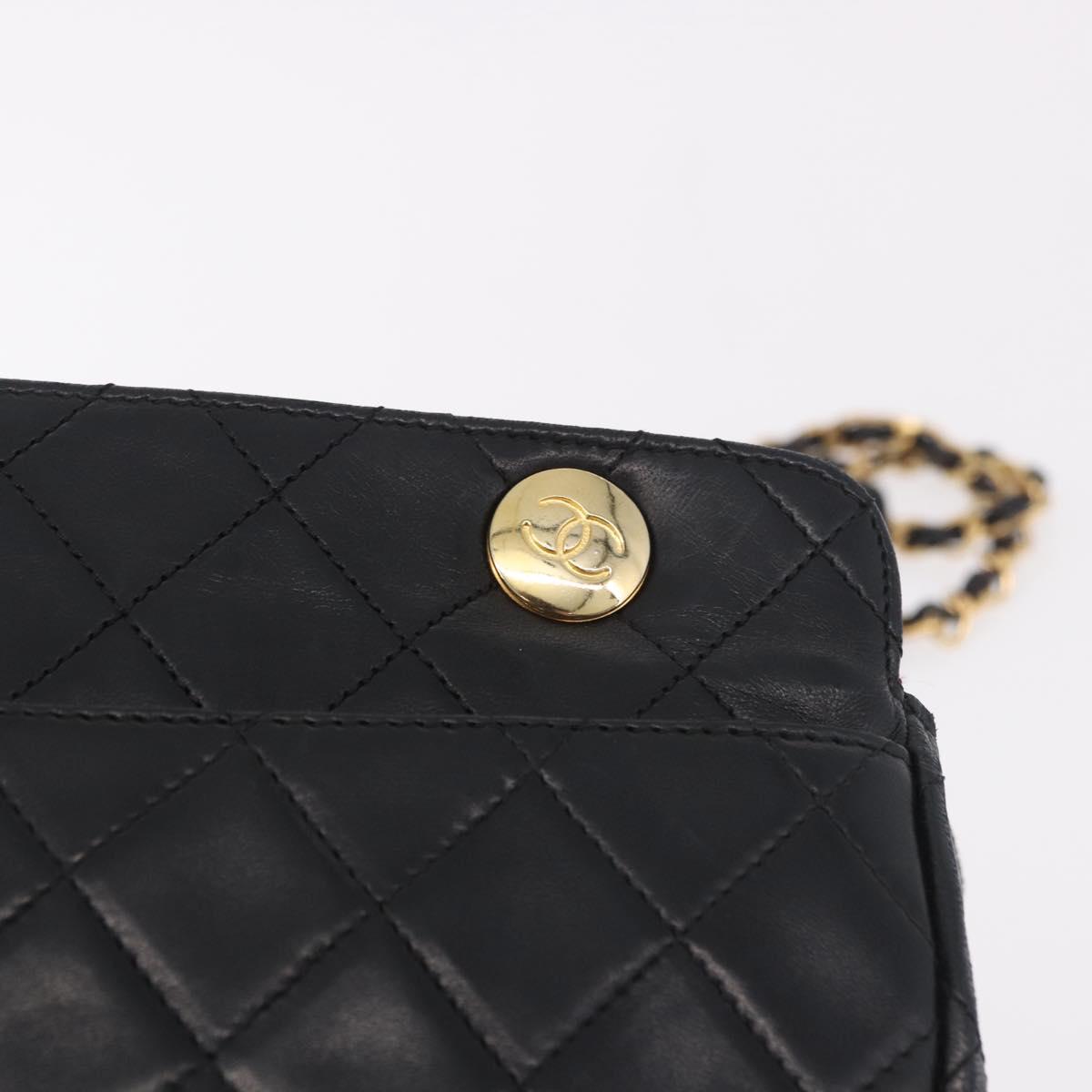 CHANEL Matelasse Chain Tote Bag Lamb Skin Black Gold CC Auth 187613