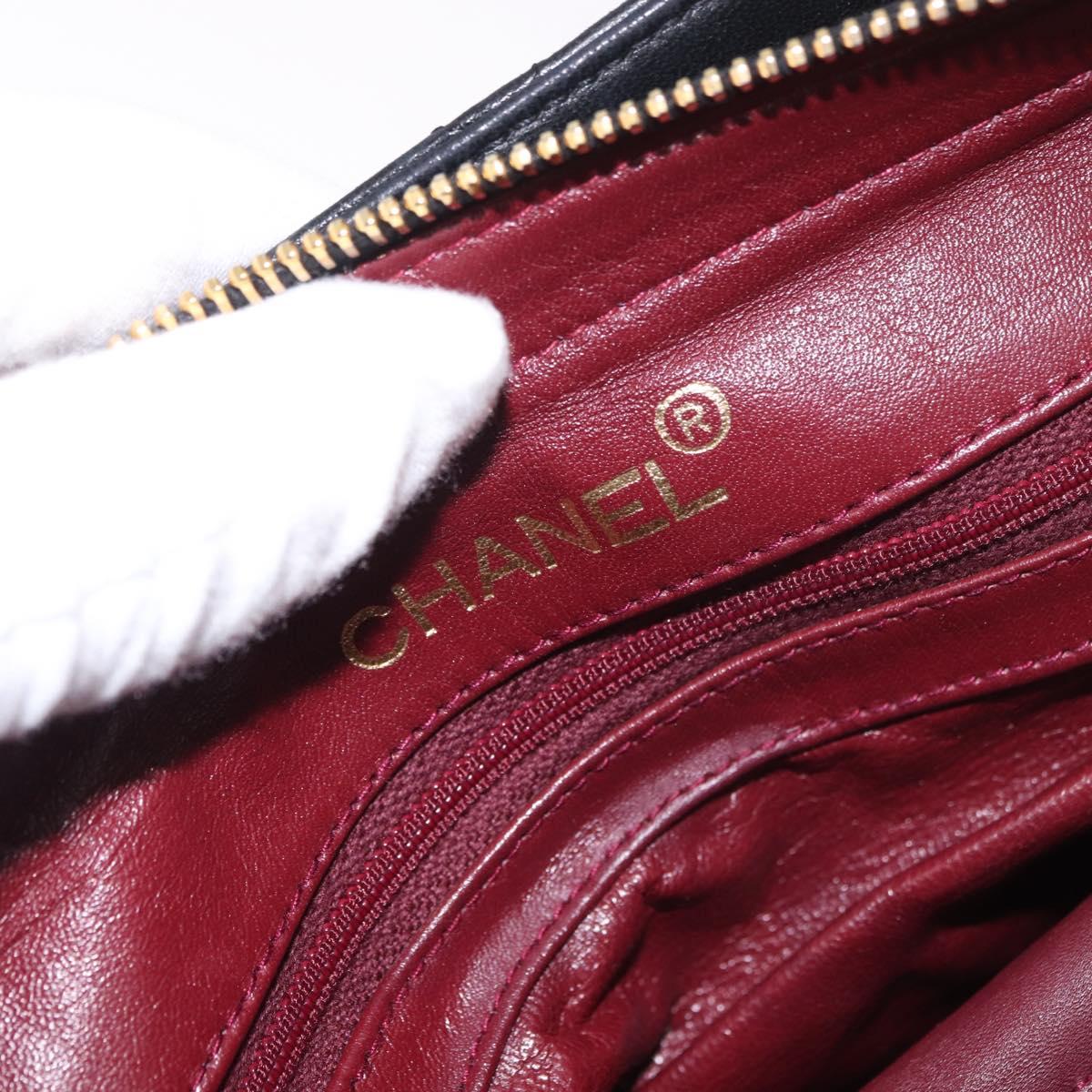 CHANEL Matelasse Chain Tote Bag Lamb Skin Black Gold CC Auth 187613