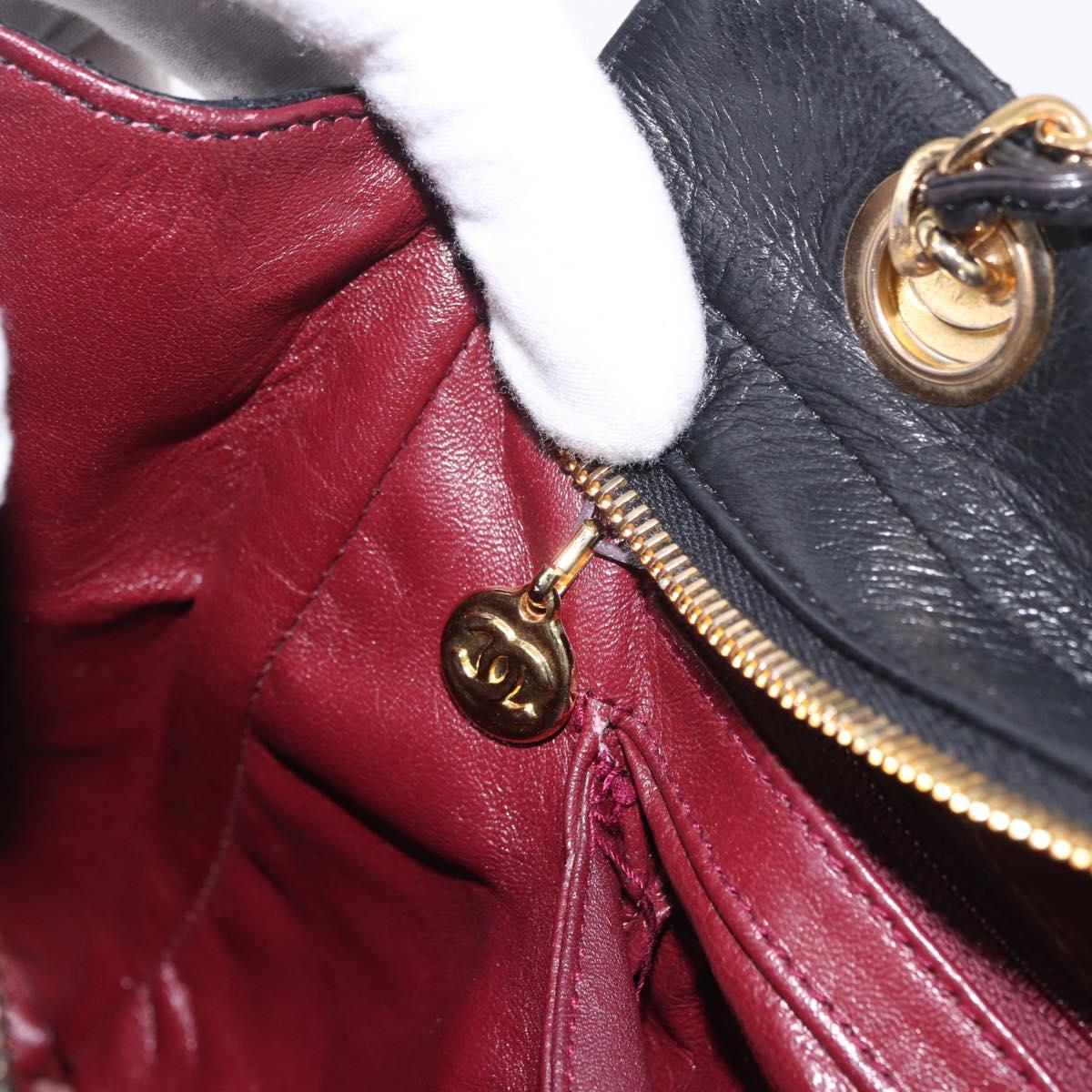 CHANEL Matelasse Chain Tote Bag Lamb Skin Black Gold CC Auth 187613