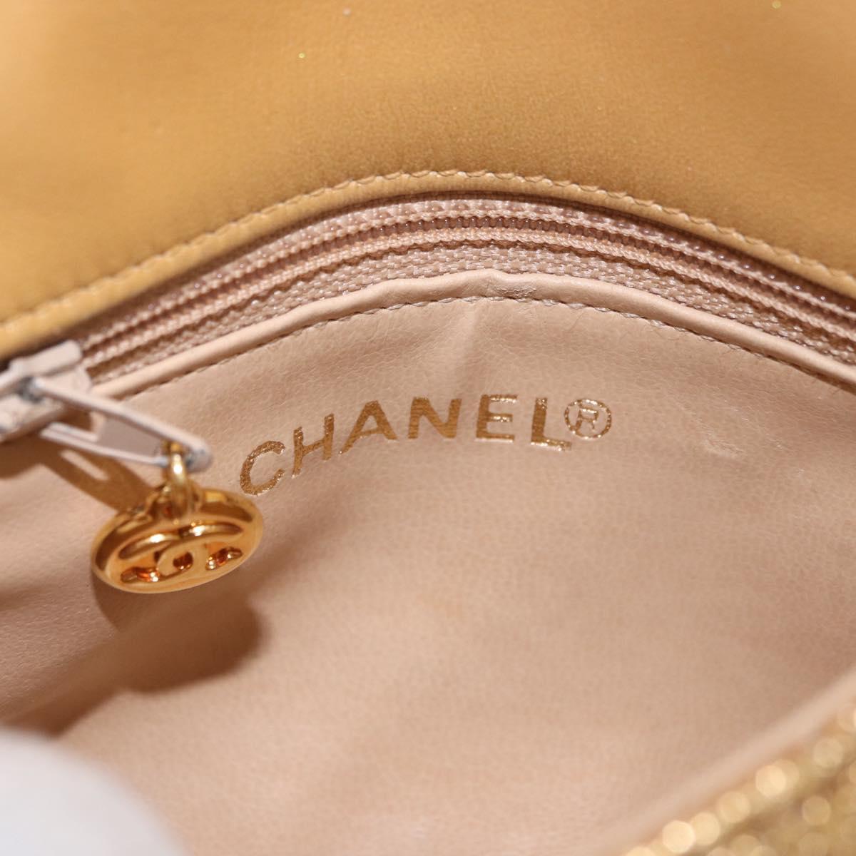 CHANEL Waist bag Satin Gold CC Auth 187614SAM