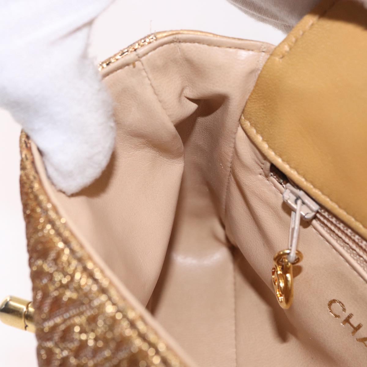CHANEL Waist bag Satin Gold CC Auth 187614SAM