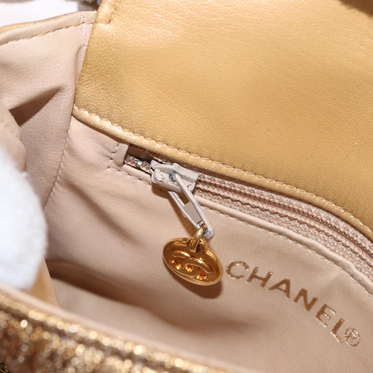 CHANEL Waist bag Satin Gold CC Auth 187614SAM