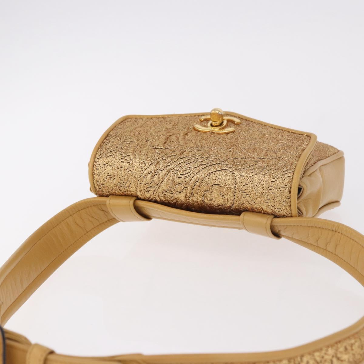 CHANEL Waist bag Satin Gold CC Auth 187614SAM