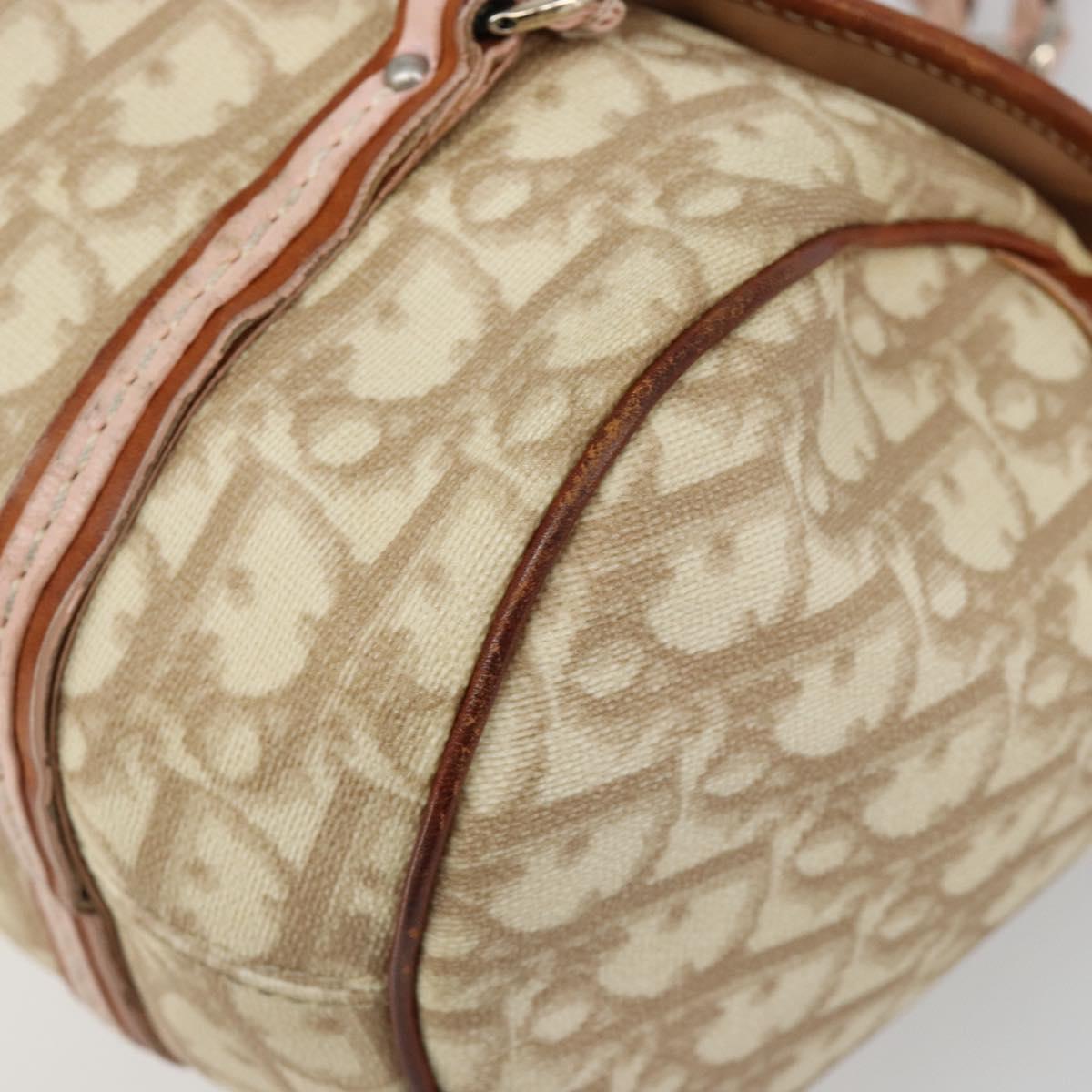 Christian Dior Trotter Canvas Romantic Bag PVC Beige Silver Auth 187615A