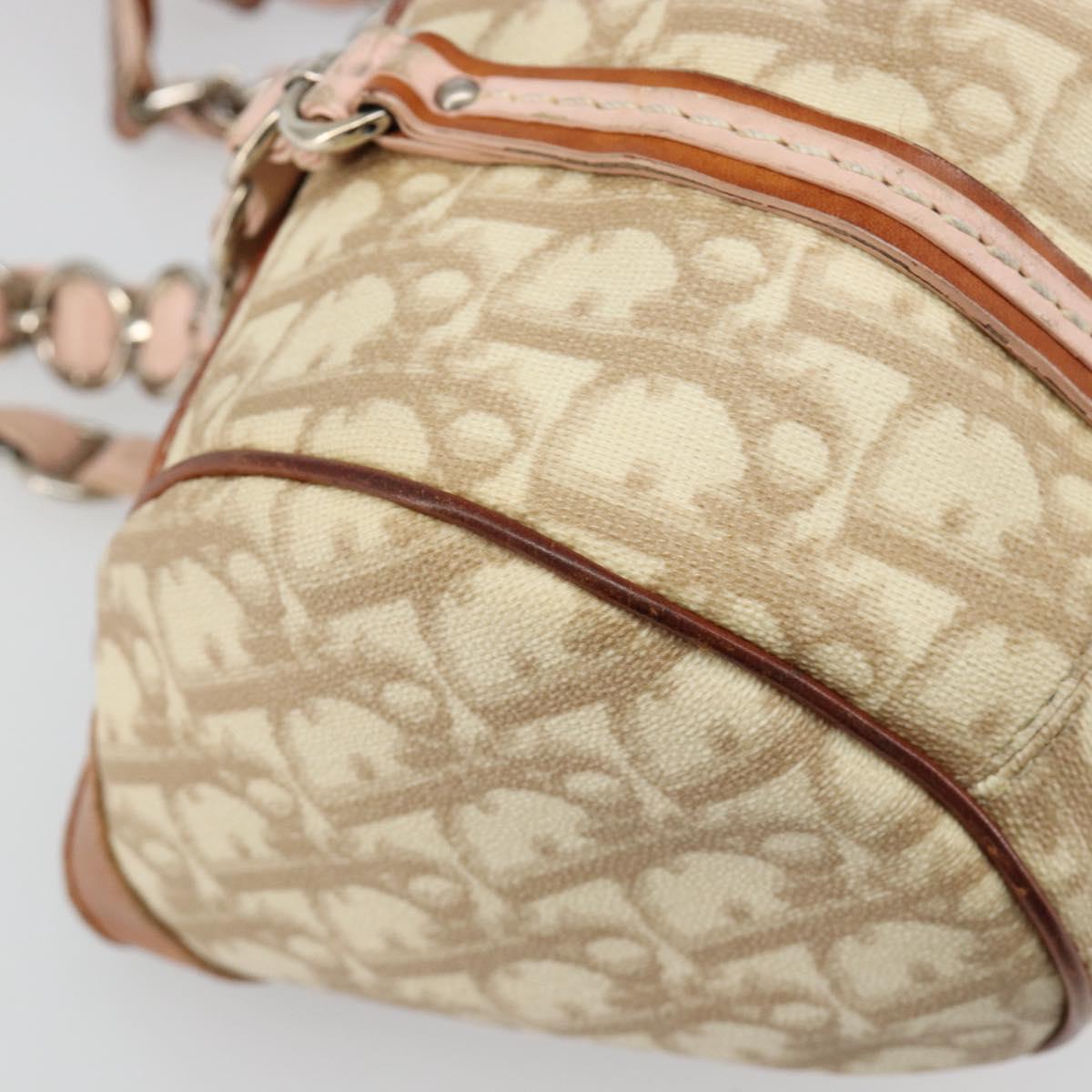 Christian Dior Trotter Canvas Romantic Bag PVC Beige Silver Auth 187615A
