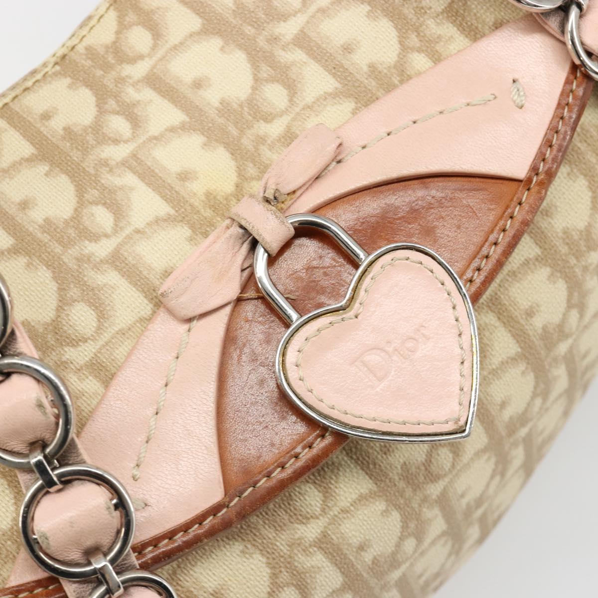 Christian Dior Trotter Canvas Romantic Bag PVC Beige Silver Auth 187615A