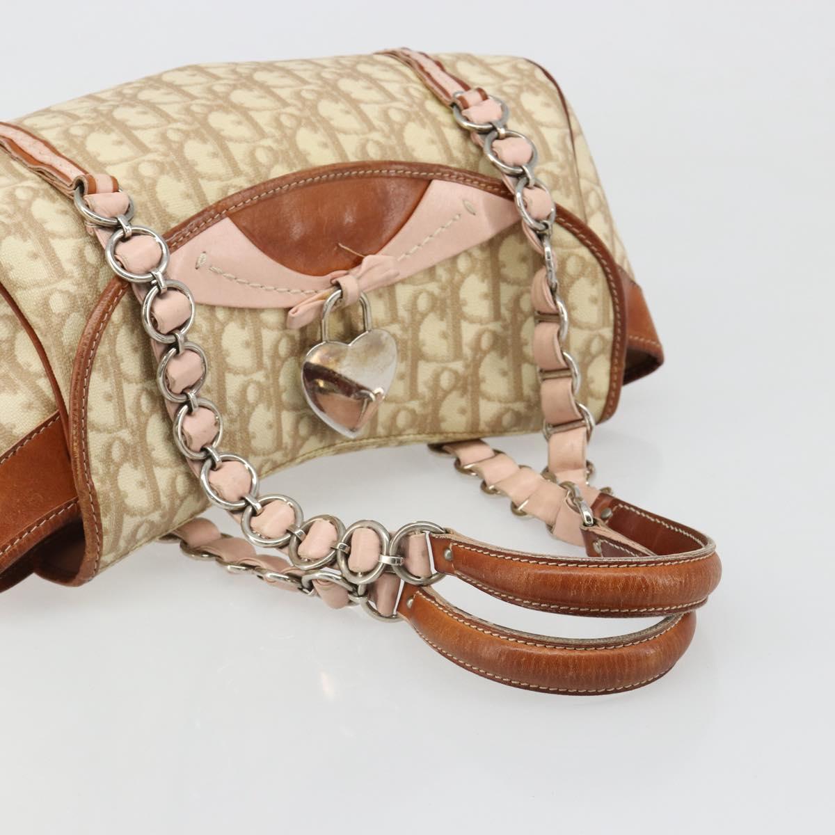 Christian Dior Trotter Canvas Romantic Bag PVC Beige Silver Auth 187615A