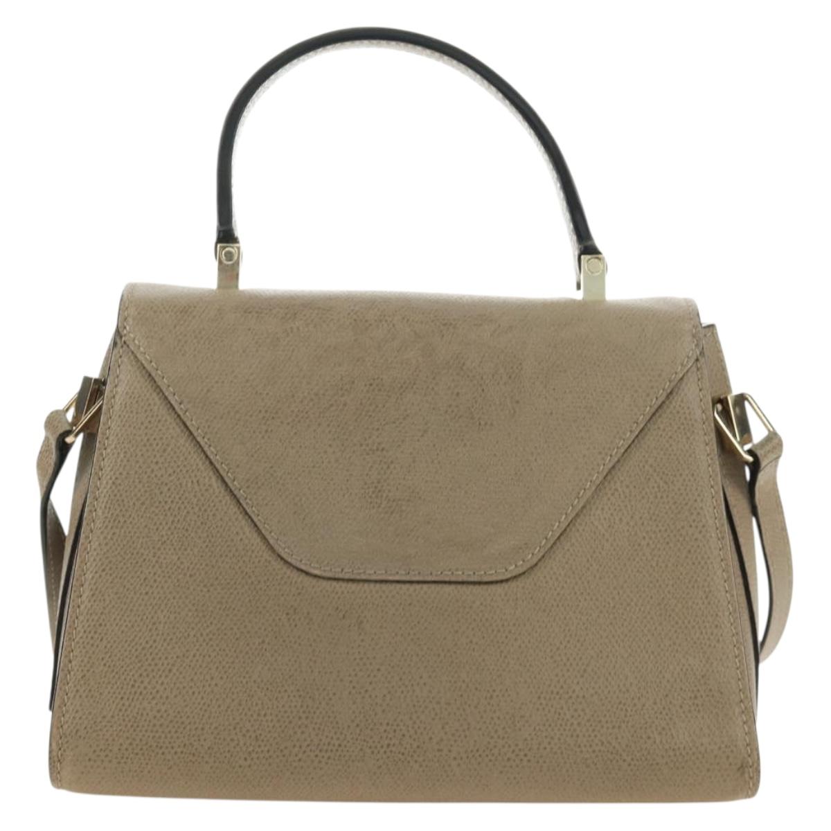Valextra Isidide Hand Bag Leather 2way Beige Gold Auth 187616SM