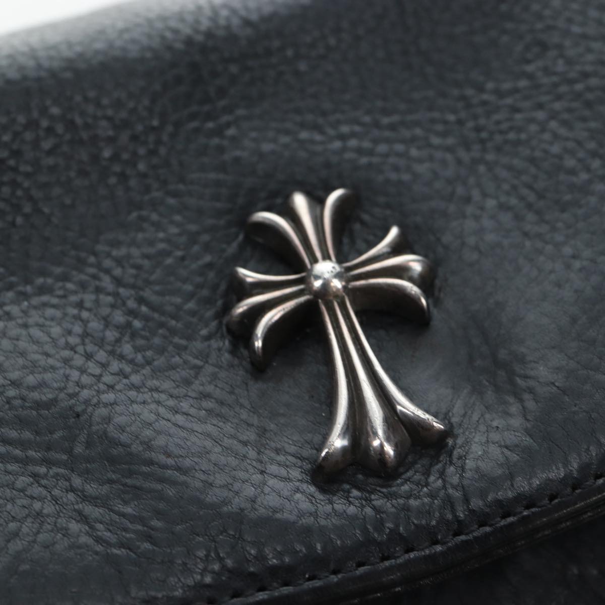 Chrome Hearts CH Cross Hand Bag Leather Black Silver Auth 187617SM