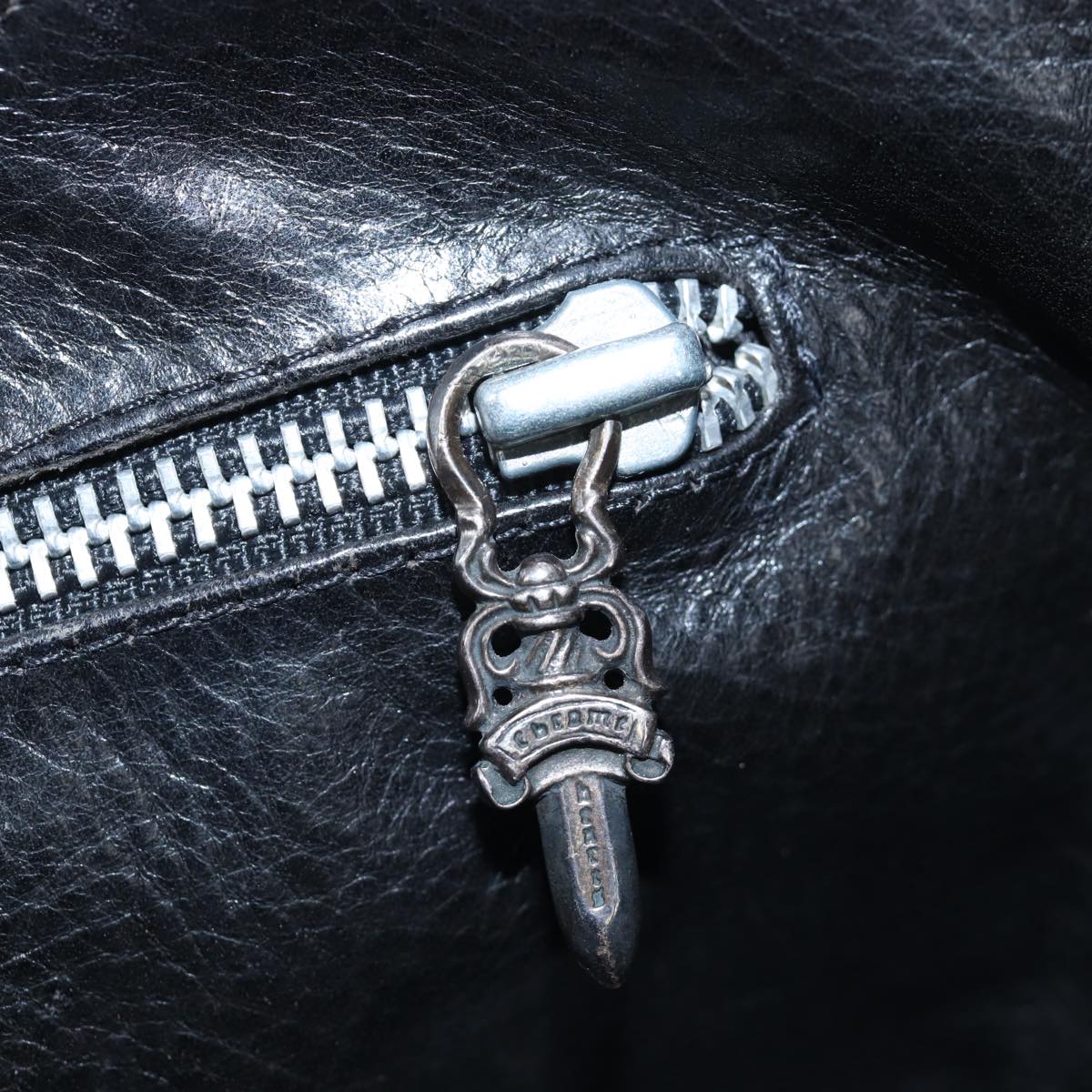 Chrome Hearts CH Cross Hand Bag Leather Black Silver Auth 187617SM