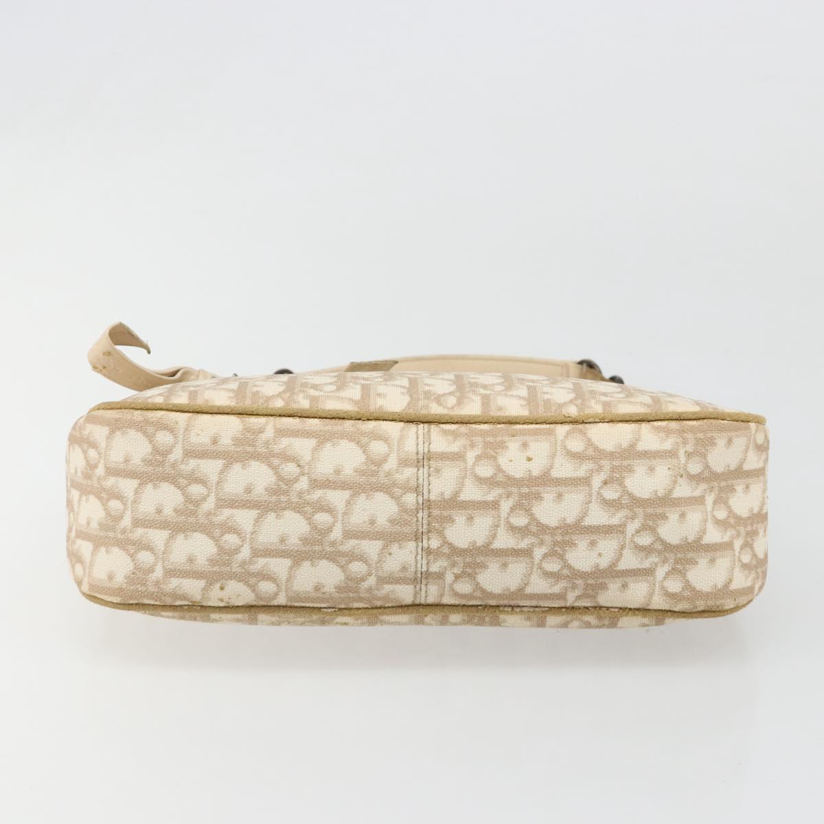Christian Dior Trotter Canvas Romantic Shoulder Bag PVC Beige Silver Auth 187624