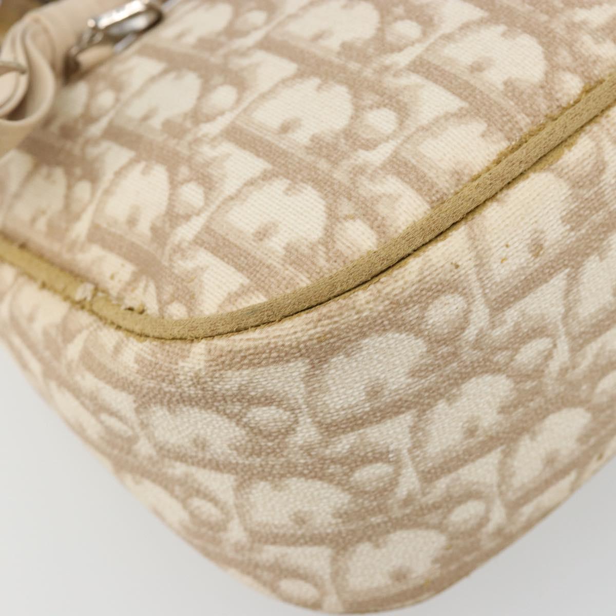 Christian Dior Trotter Canvas Romantic Shoulder Bag PVC Beige Silver Auth 187624