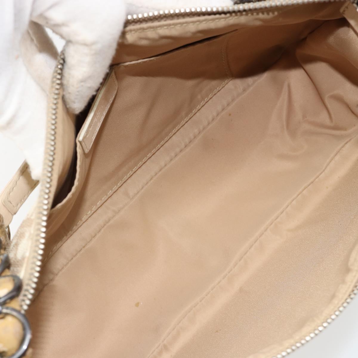 Christian Dior Trotter Canvas Romantic Shoulder Bag PVC Beige Silver Auth 187624