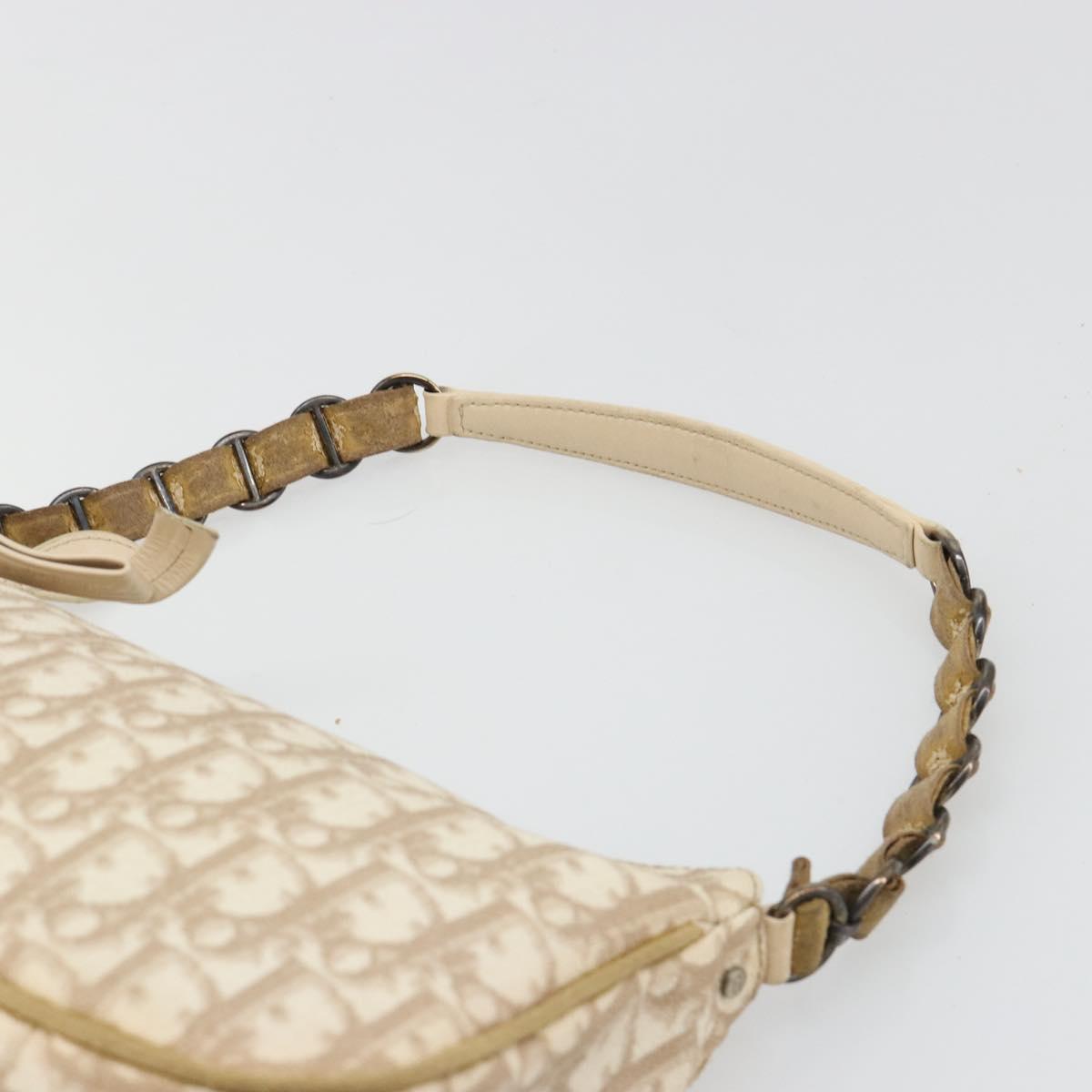 Christian Dior Trotter Canvas Romantic Shoulder Bag PVC Beige Silver Auth 187624