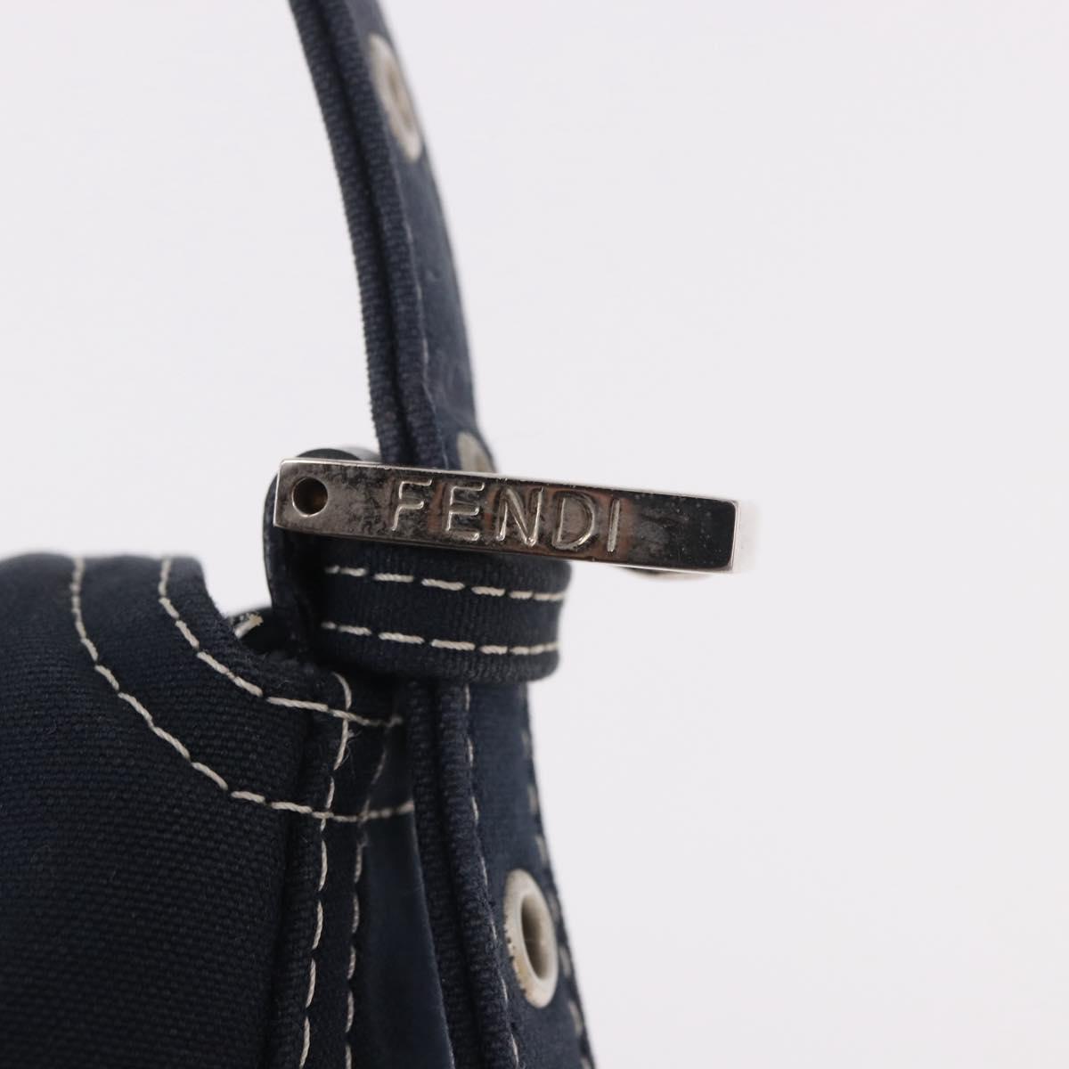 FENDI Mamma Baguette Shoulder Bag Canvas Navy Silver Auth 187625V