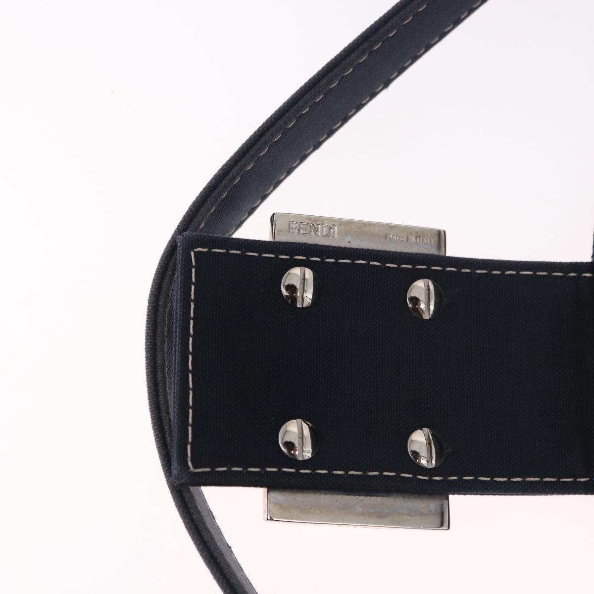FENDI Mamma Baguette Shoulder Bag Canvas Navy Silver Auth 187625V