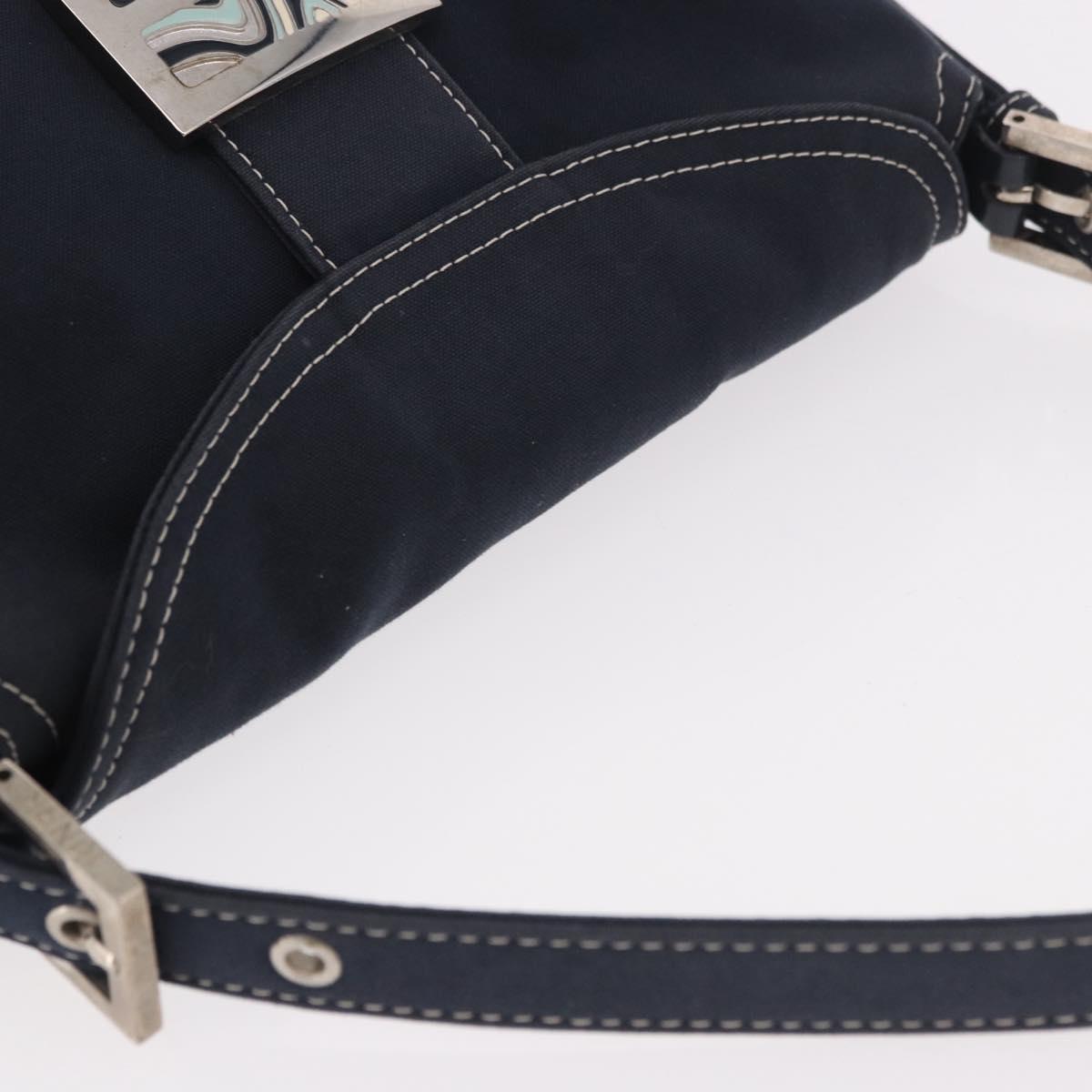 FENDI Mamma Baguette Shoulder Bag Canvas Navy Silver Auth 187625V