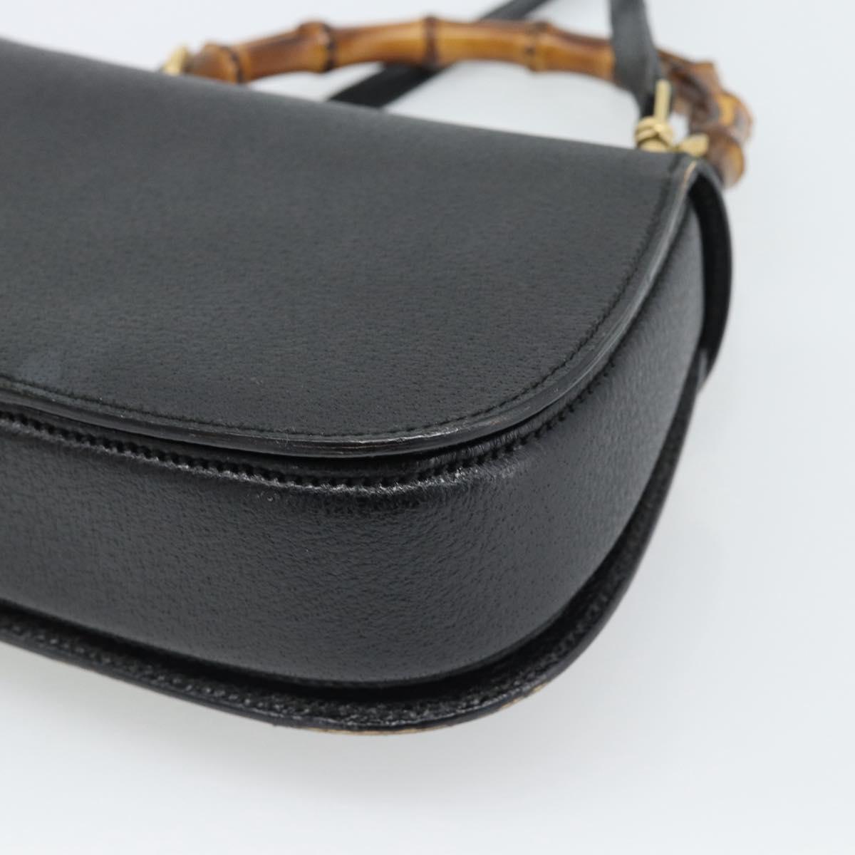 GUCCI Bamboo Shoulder Bag Leather 2way Black Gold 000 1014 0188 Auth 187626SAV