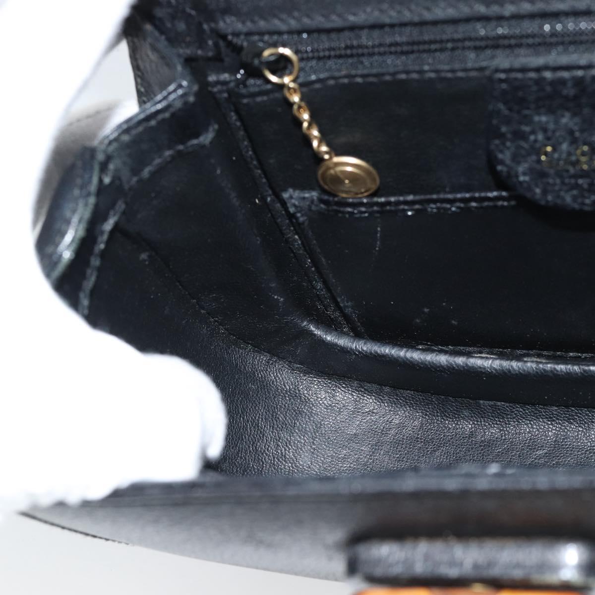 GUCCI Bamboo Shoulder Bag Leather 2way Black Gold 000 1014 0188 Auth 187626SAV